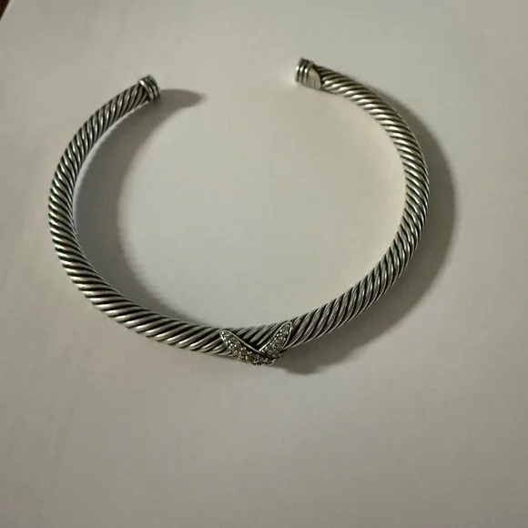 David Yurman Silver Cable Bracelet with Diamonds - Picture 4 of 5